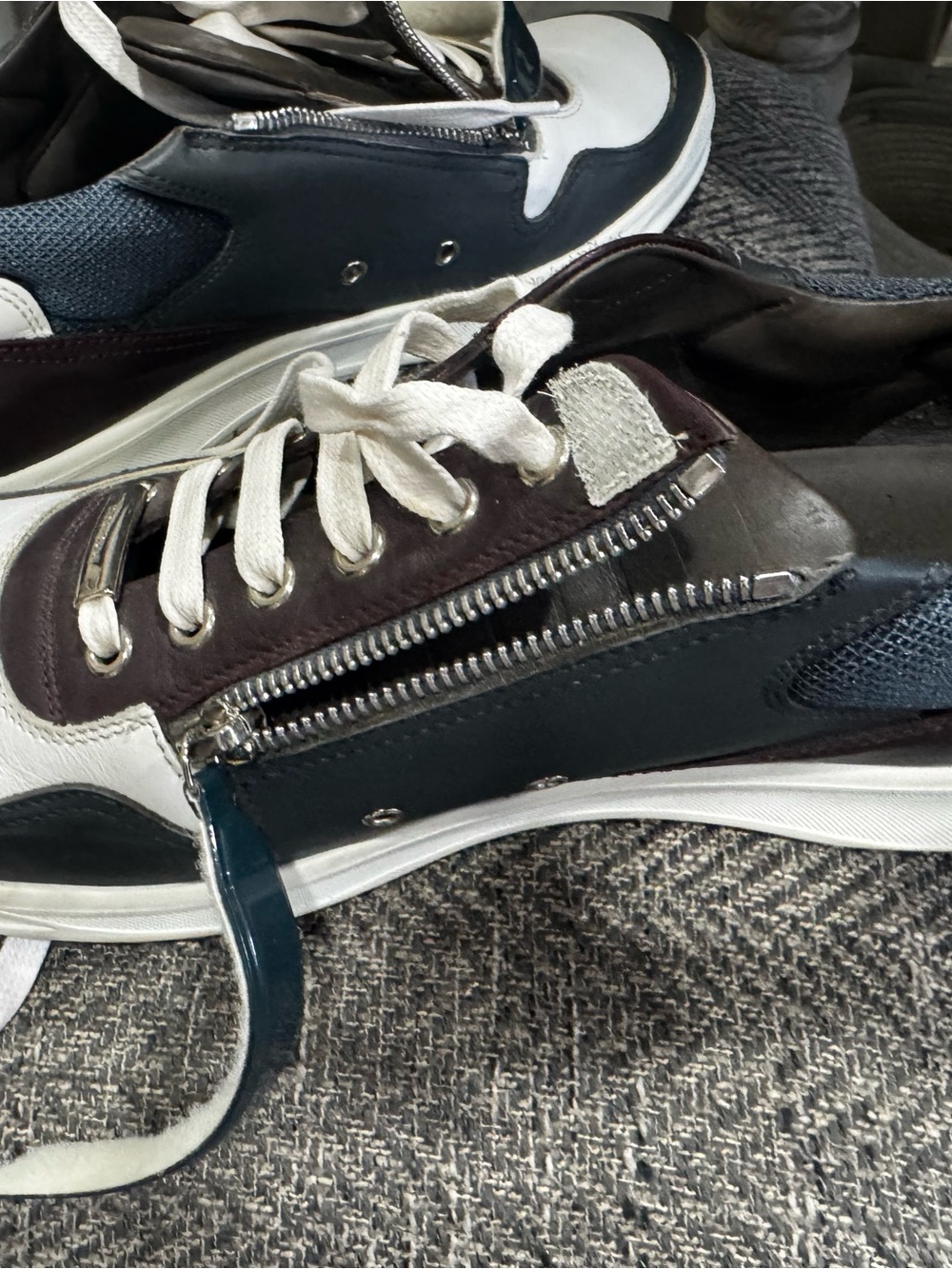 Christian Dior Men's Low-Top Leather Sneakers in White, Black & Dark Brown - Picture 6 of 8